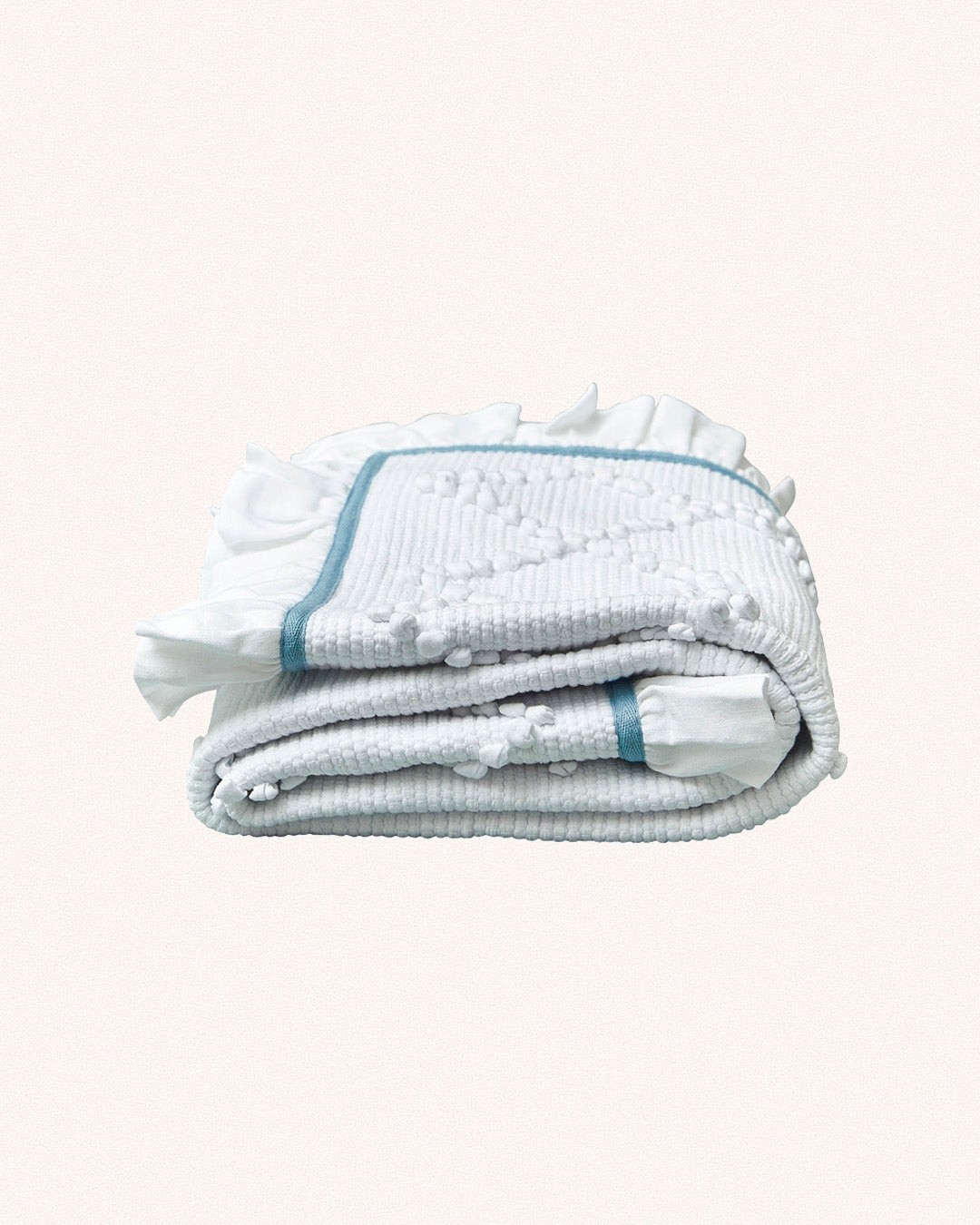 Jumbo Linen Frill Bathmat, Sky Blue