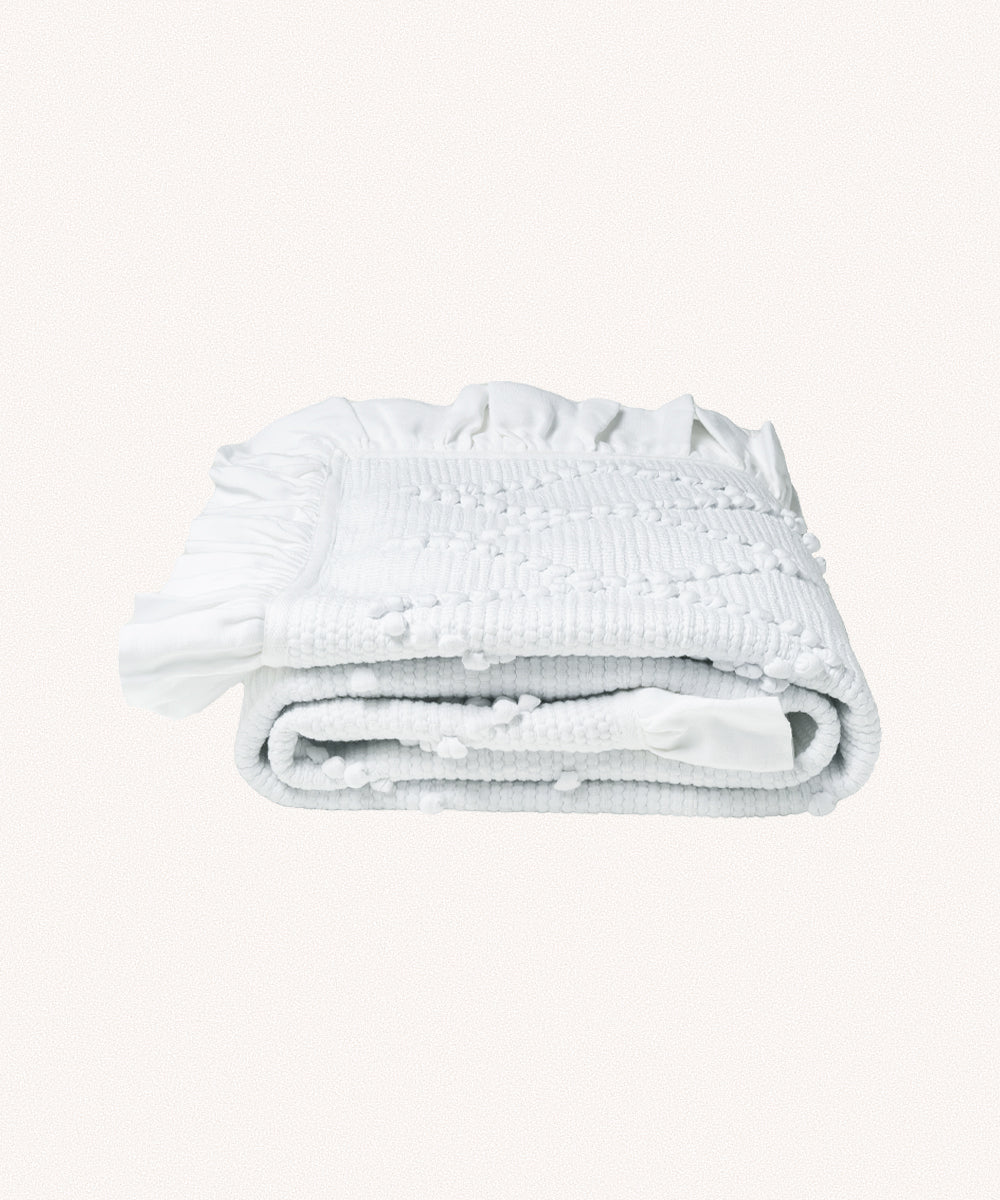 Jumbo Linen Frill Bathmat, White