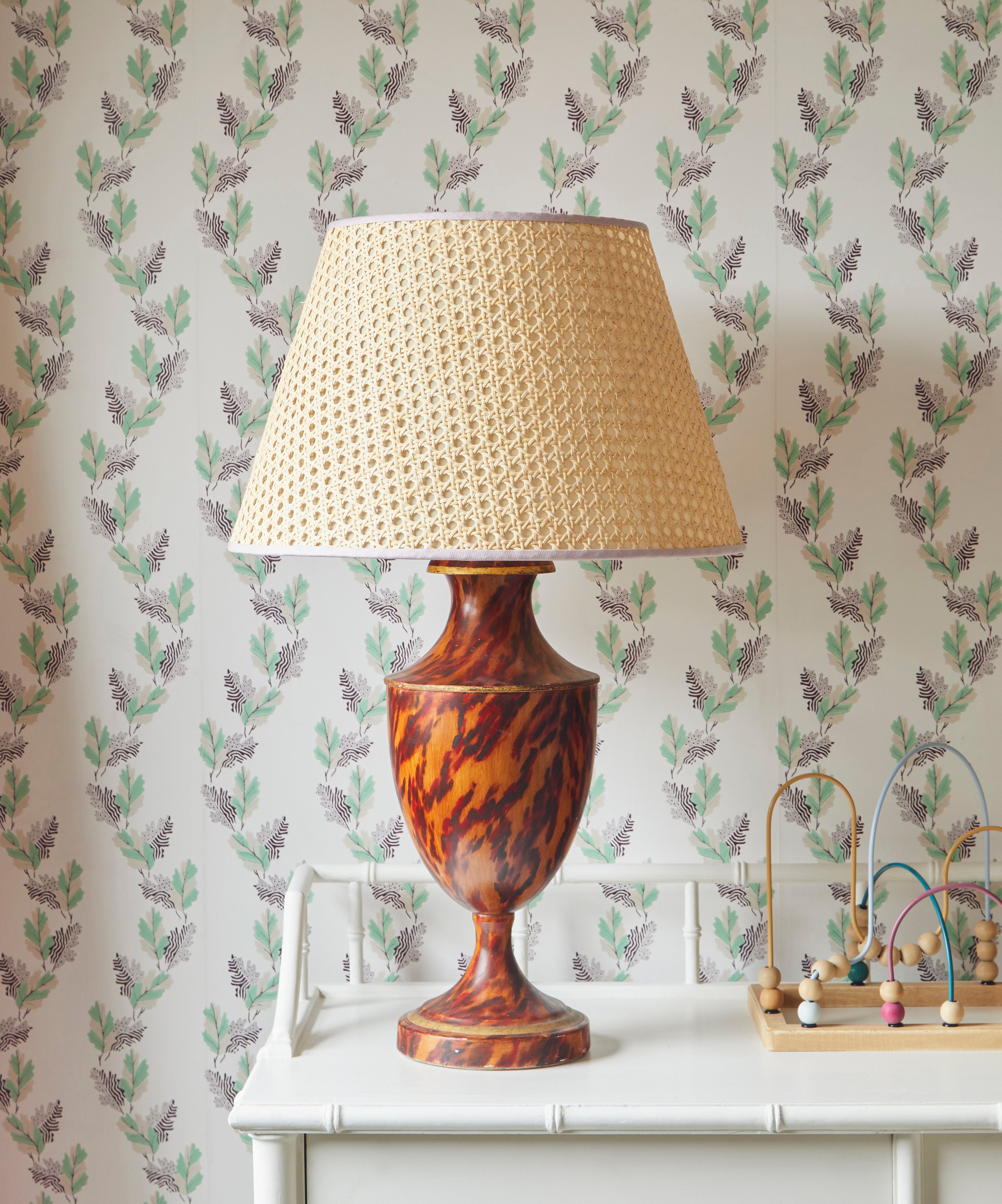 Cane Lampshade, Pink Trim, Large