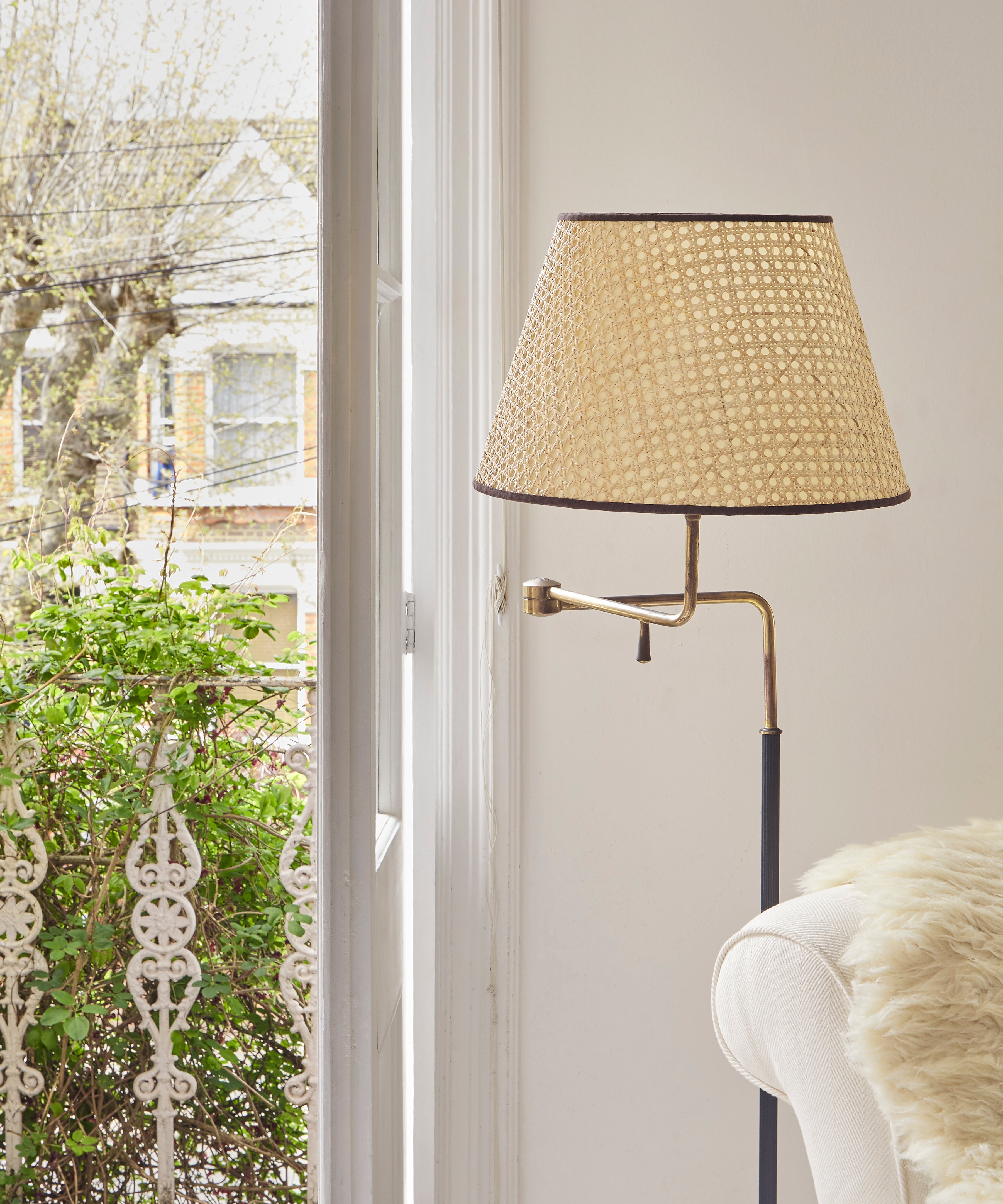 Cane Lampshade, Chocolate Trim, Large