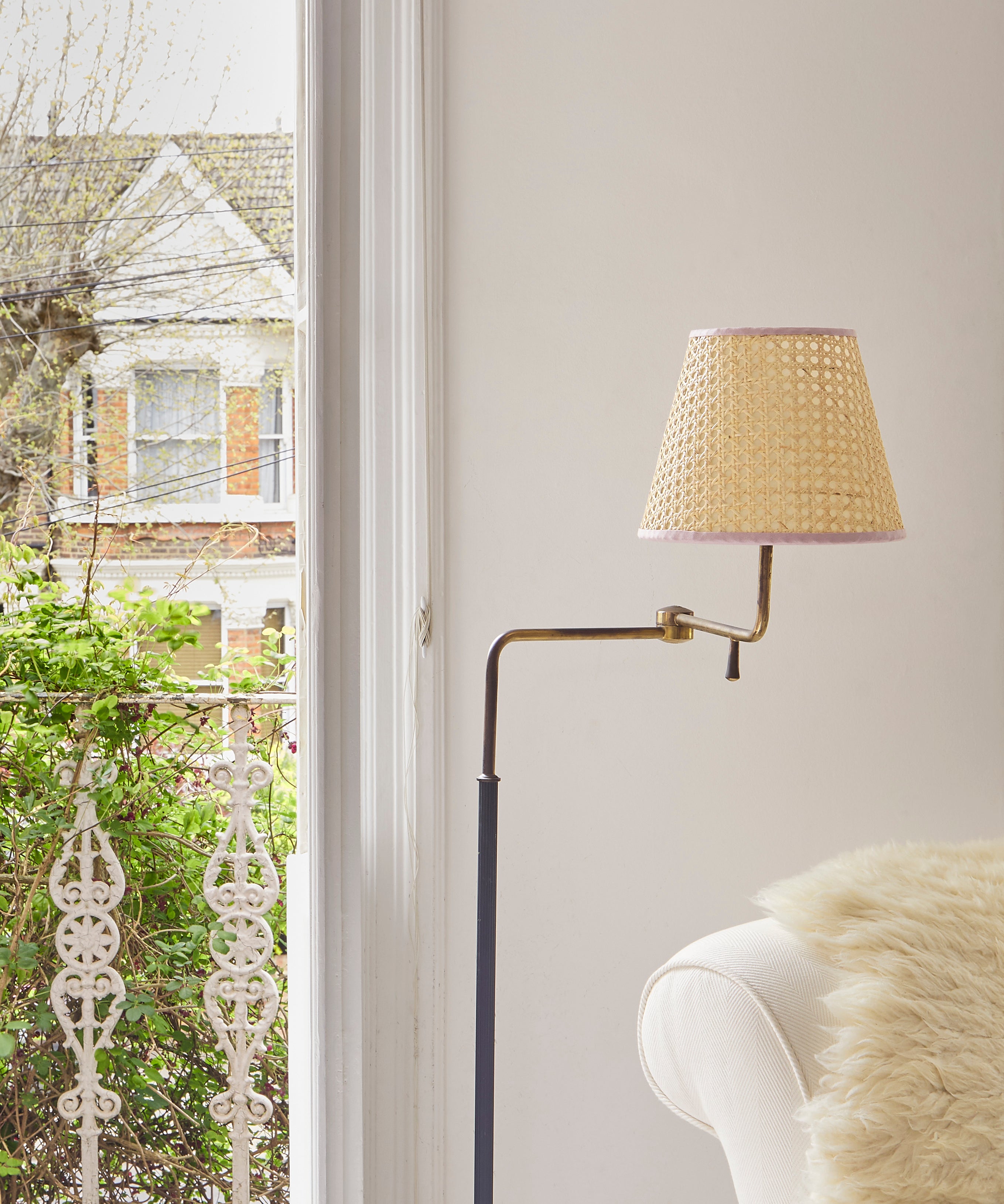 Cane Lampshade, Pink Trim, Small