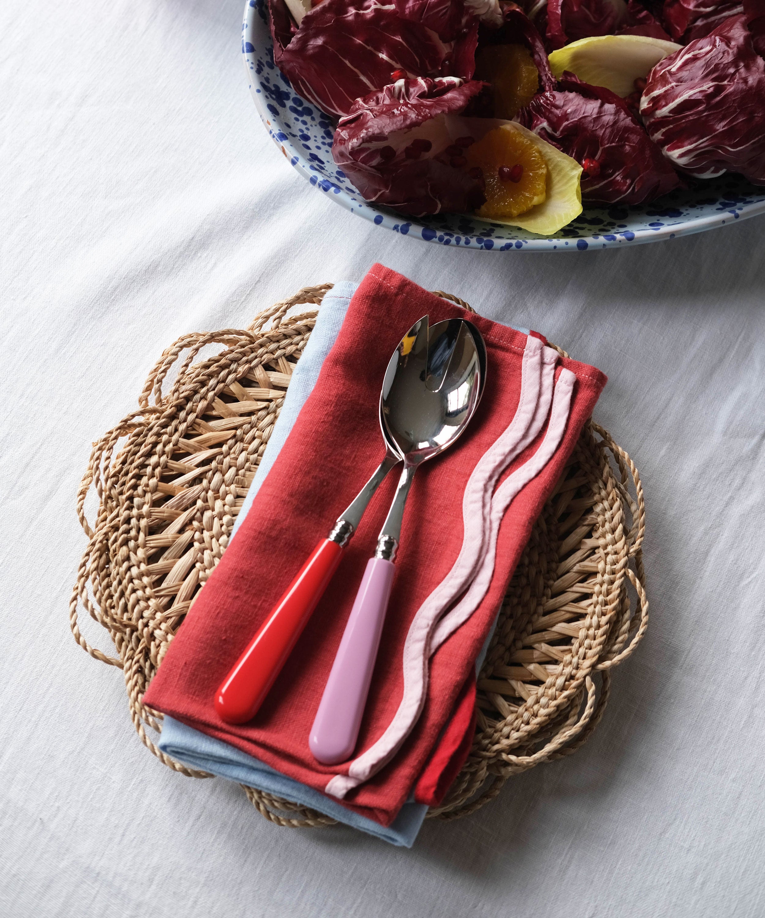 Salad Server Set, Red & Pink