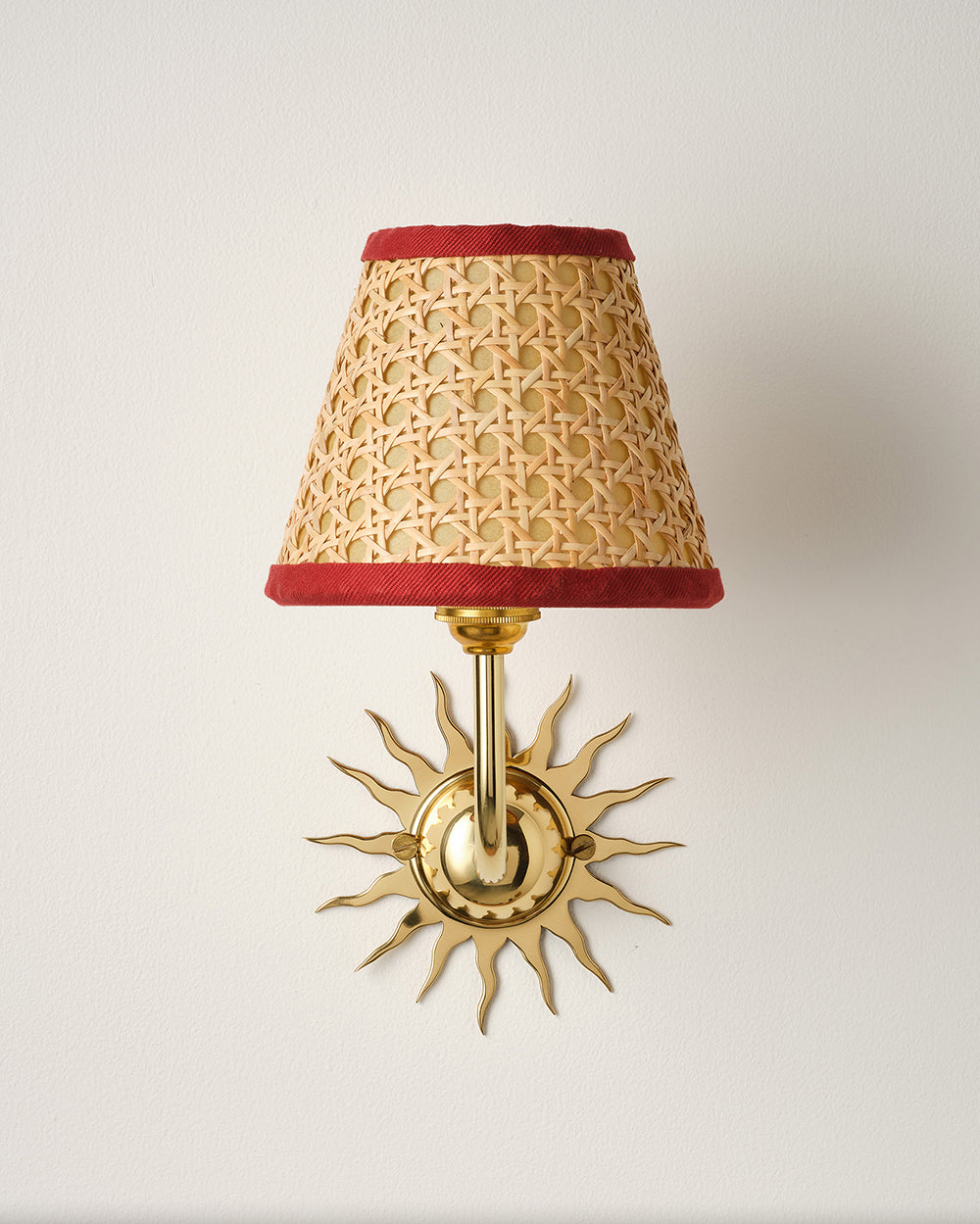 Cane Lampshade, Rust Red Trim, Mini