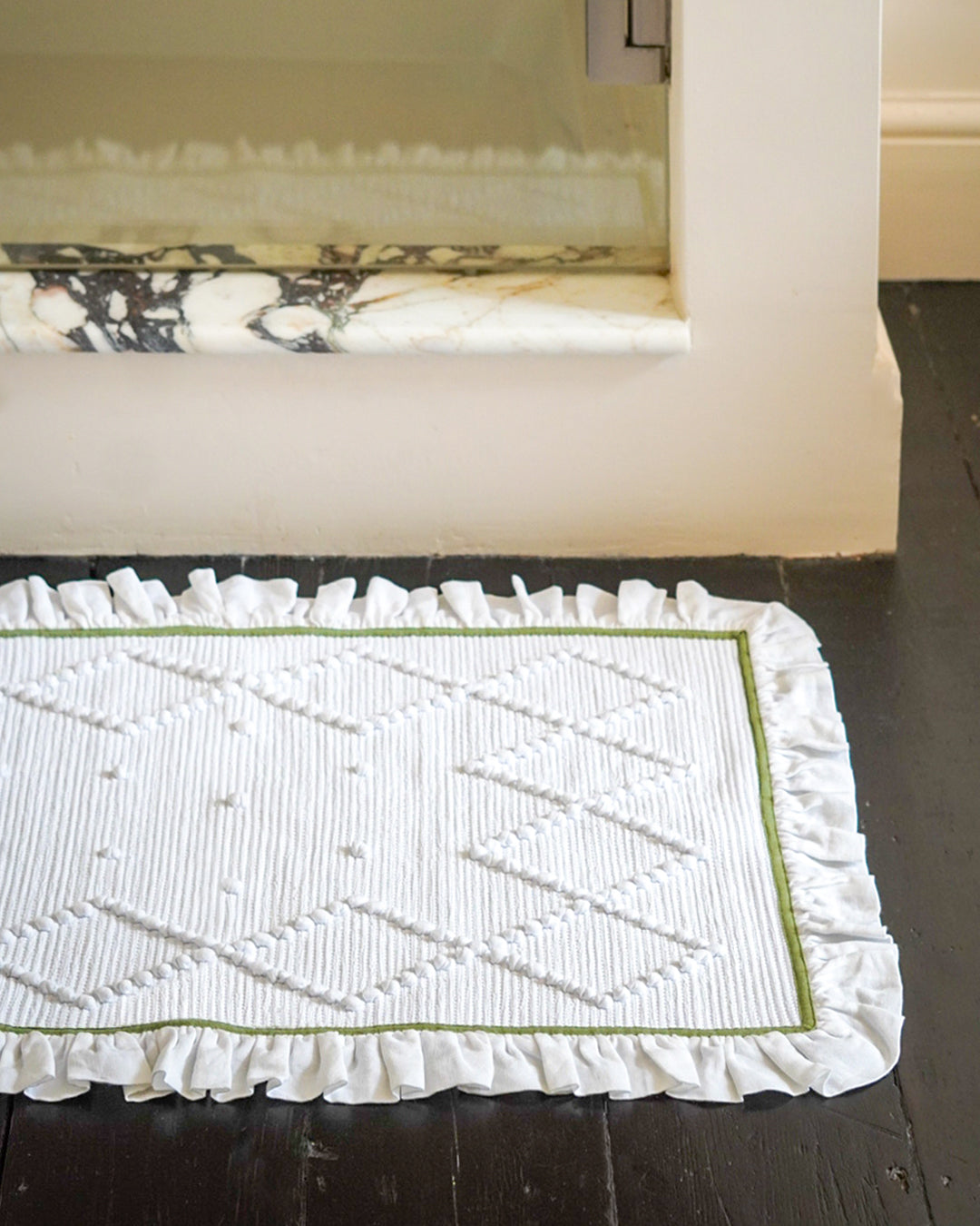 Linen Frill Bathmat, Sage Green