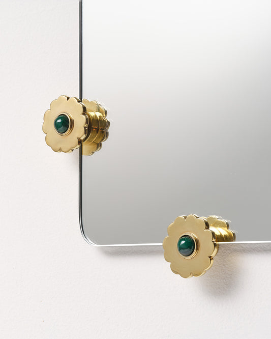 Mirror with Flower Studs, Brass