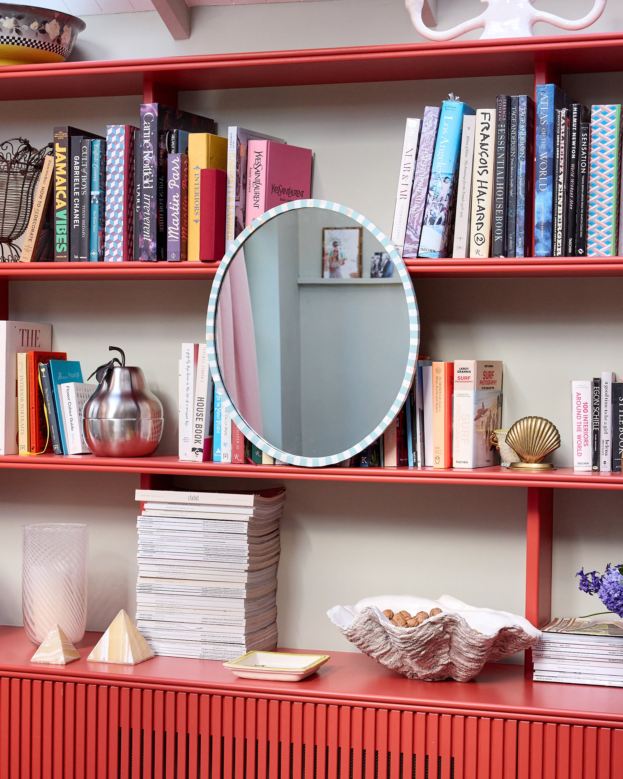 Pearl Oval Mirror, Pale Blue