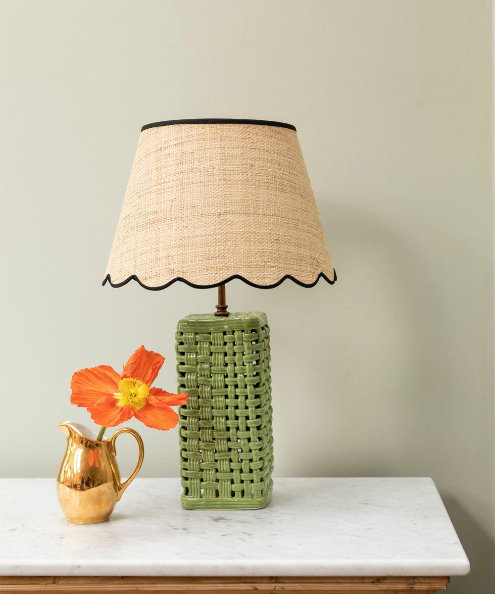 Raffia Scallop Lampshade, Black Trim, Medium
