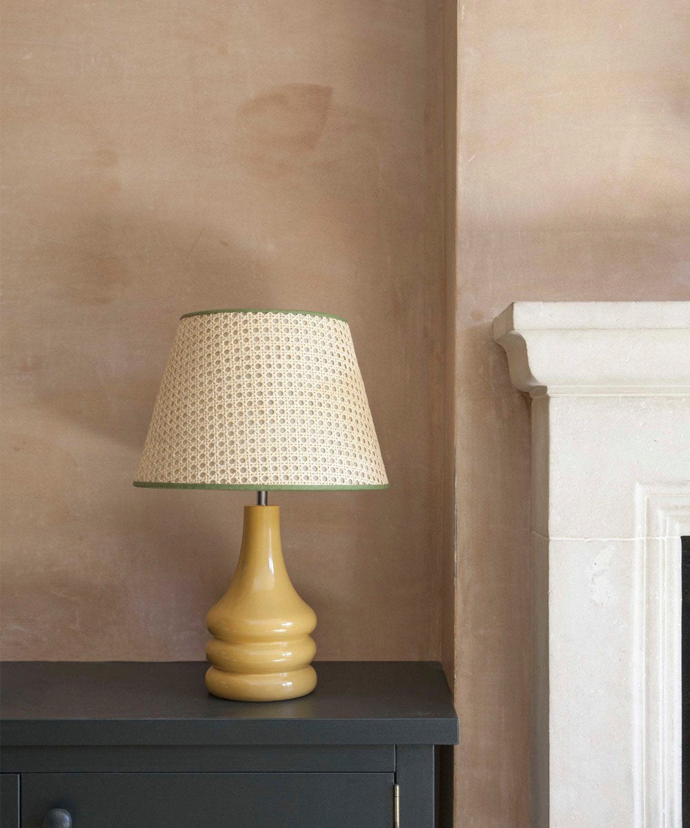 Cane Lampshade, Khaki Trim, Medium