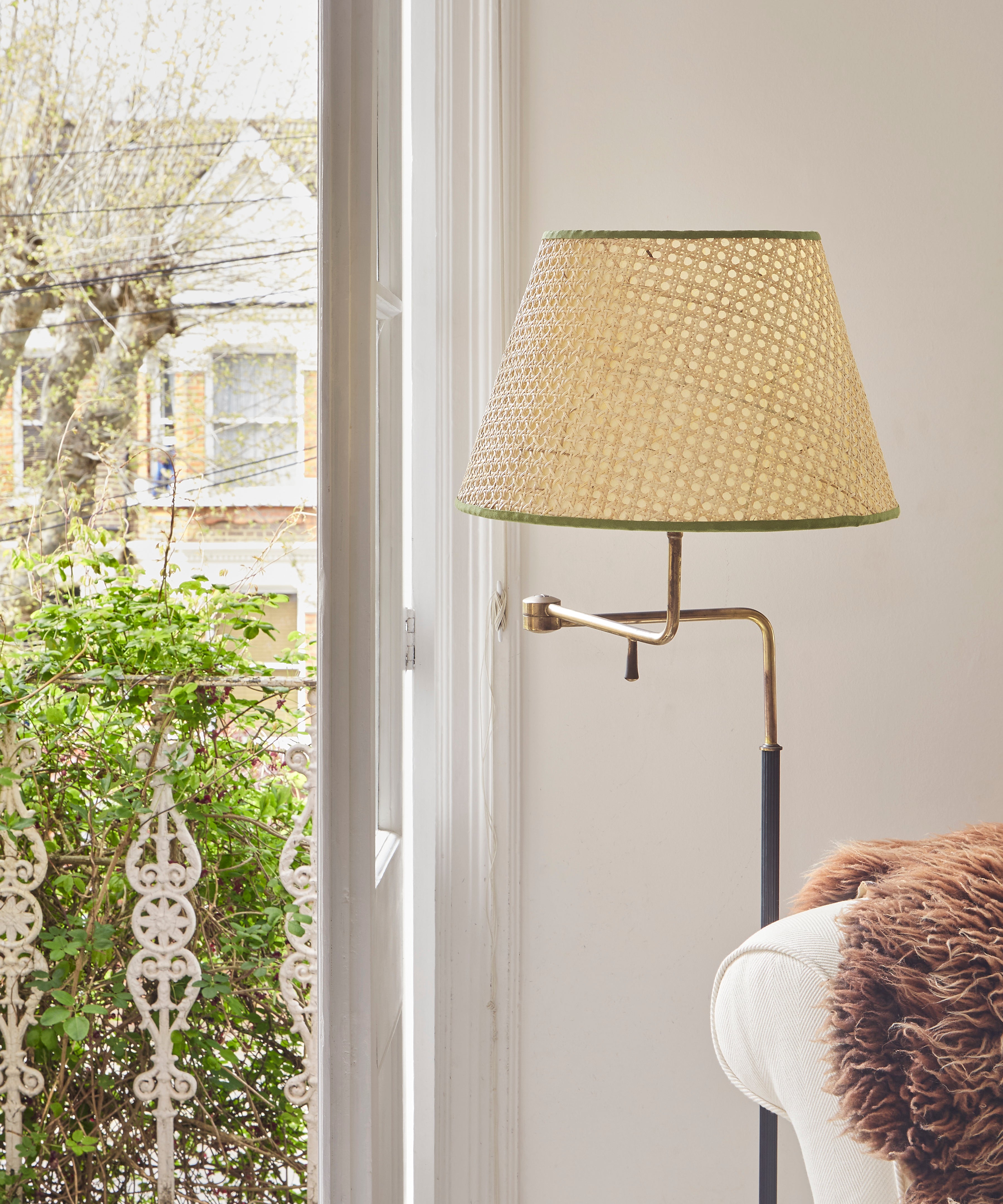 Cane Lampshade, Khaki Trim, Large